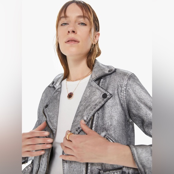 NWT Mother Denim The Moto Jacket Friday Night Freestyle in Metallica Silver - Picture 6 of 9